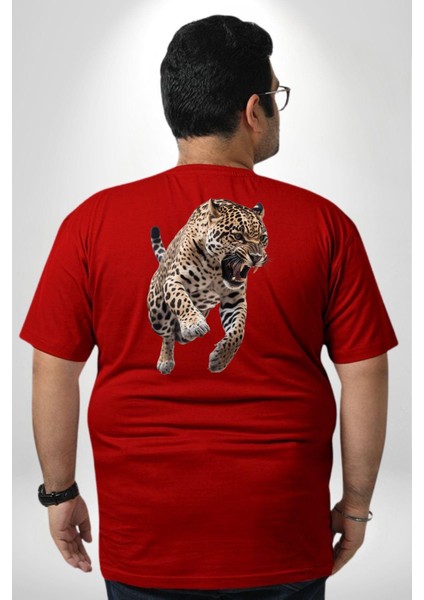 Jaguar Sırtından Çıkan Büyük Beden Kırmızı Tişört Kadın Erkek Ünisex Sırt Baskılı fırsatları