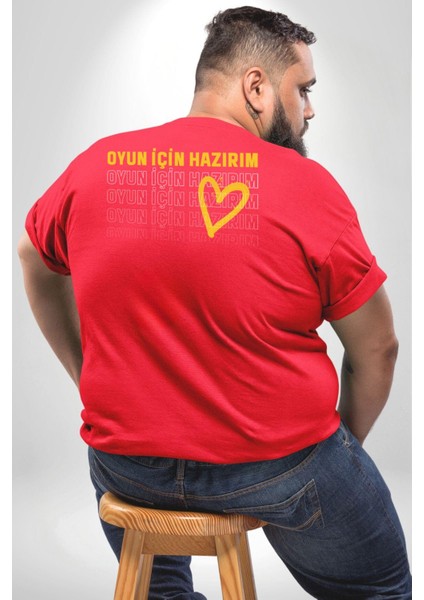 Oyun Için Hazırım Kalp Büyük Beden Kırmızı Tişört Kadın Erkek Ünisex Sırt Baskılı fırsatları
