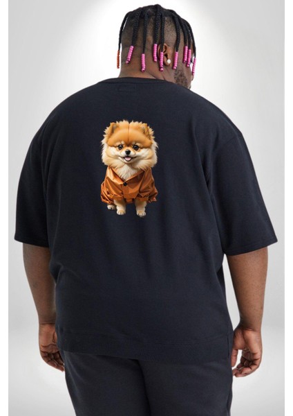 Teacup Pomernian Çeket Büyük Beden Siyah Tişört Kadın Erkek Ünisex Sırt Baskılı