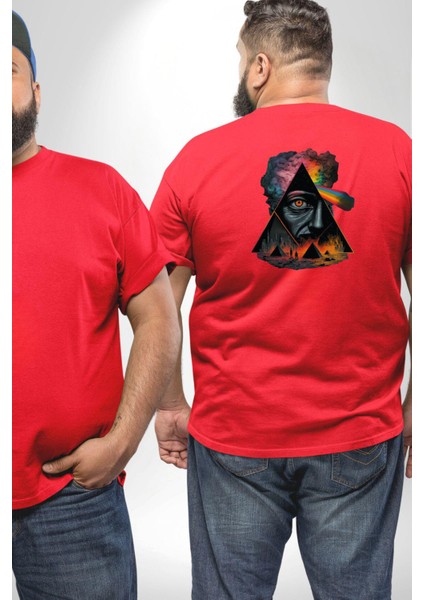 Pink Floyd Göz Piramit Büyük Beden Kırmızı Tişört Kadın Erkek Ünisex Sırt Baskılı fiyatları