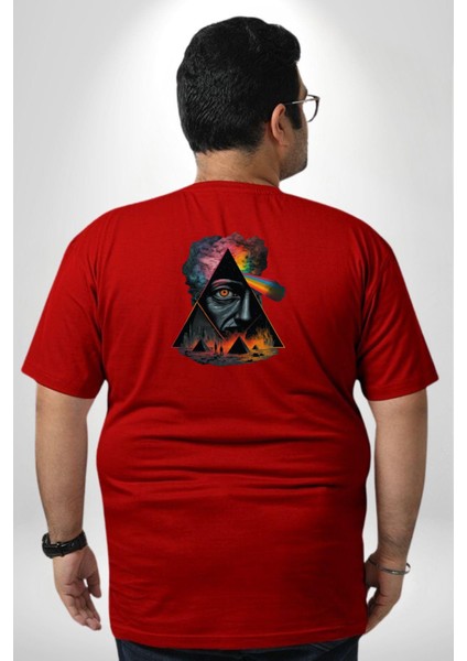 Pink Floyd Göz Piramit Büyük Beden Kırmızı Tişört Kadın Erkek Ünisex Sırt Baskılı fırsatları