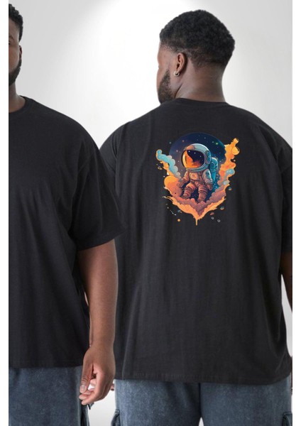 Bulutlar Astronot Uzay Büyük Beden Siyah Tişört Kadın Erkek Ünisex Sırt Baskılı fiyatları
