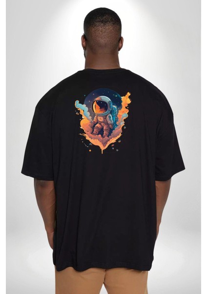 Bulutlar Astronot Uzay Büyük Beden Siyah Tişört Kadın Erkek Ünisex Sırt Baskılı fırsatları