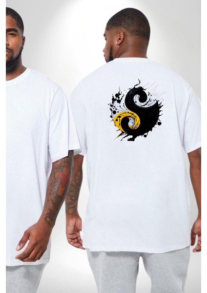 Yin Ile Yang Kuramı Büyük Beden Beyaz Tişört Kadın Erkek Ünisex Sırt Baskılı fiyatları