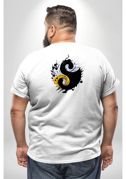 Yin Ile Yang Kuramı Büyük Beden Beyaz Tişört Kadın Erkek Ünisex Sırt Baskılı fırsatları