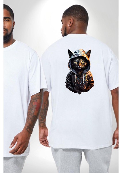 Hip Hop Gençlik Kedi Çeket Büyük Beden Beyaz Tişört Kadın Erkek Ünisex Sırt Baskılı fiyatları