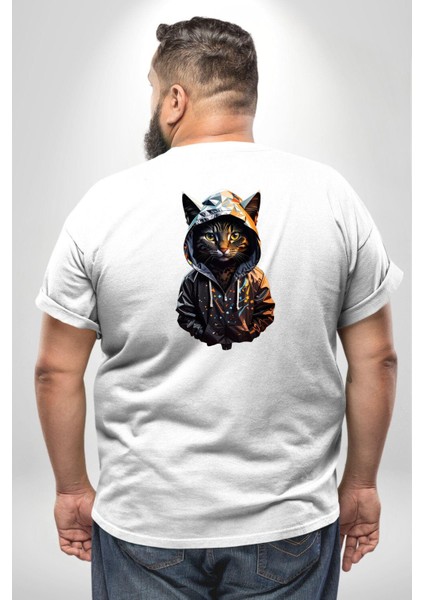 Hip Hop Gençlik Kedi Çeket Büyük Beden Beyaz Tişört Kadın Erkek Ünisex Sırt Baskılı fırsatları