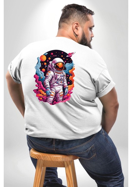 Ay Mars Astronot Büyük Beden Beyaz Tişört Kadın Erkek Ünisex Sırt Baskılı fırsatları