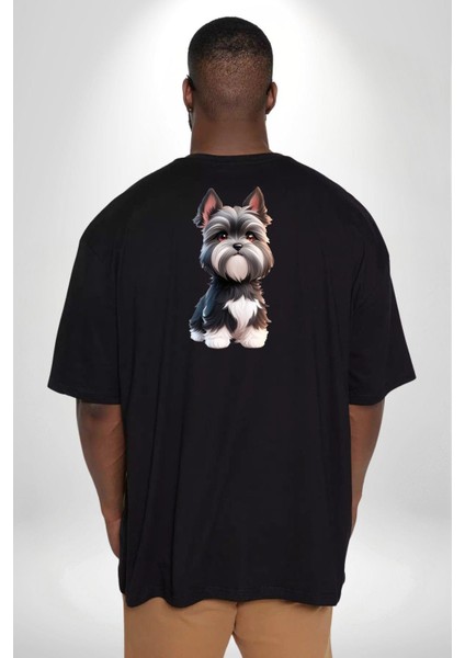 Sevimli Beyaz Gri Köpek Büyük Beden Siyah Tişört Kadın Erkek Ünisex Sırt Baskılı fırsatları