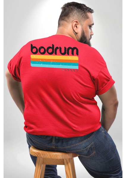 Bodrum Türkiye Büyük Beden Kırmızı Tişört Kadın Erkek Ünisex Sırt Baskılı fırsatları