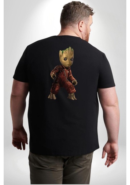 Bebek Groot Guardians Galaxy Büyük Beden Siyah Tişört Kadın Erkek Ünisex Sırt Baskılı