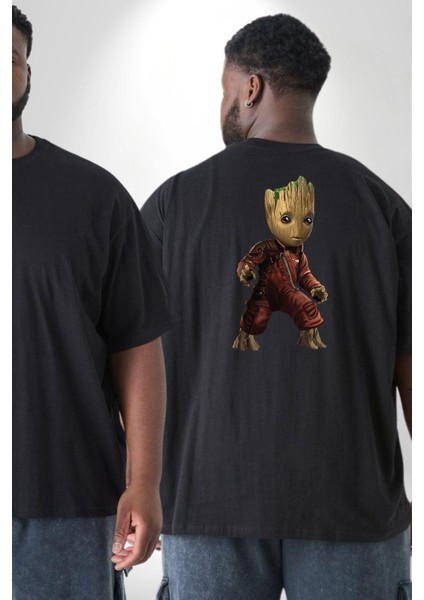 Bebek Groot Guardians Galaxy Büyük Beden Siyah Tişört Kadın Erkek Ünisex Sırt Baskılı fiyatları