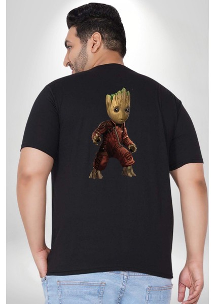 Bebek Groot Guardians Galaxy Büyük Beden Siyah Tişört Kadın Erkek Ünisex Sırt Baskılı fırsatları