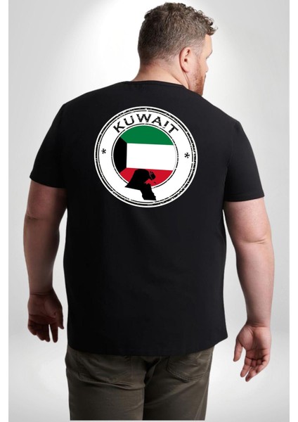 Kuveyt Bayrağı Büyük Beden Siyah Tişört Kadın Erkek Ünisex Sırt Baskılı