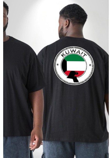 Kuveyt Bayrağı Büyük Beden Siyah Tişört Kadın Erkek Ünisex Sırt Baskılı fiyatları