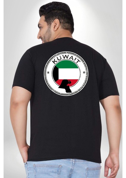 Kuveyt Bayrağı Büyük Beden Siyah Tişört Kadın Erkek Ünisex Sırt Baskılı fırsatları