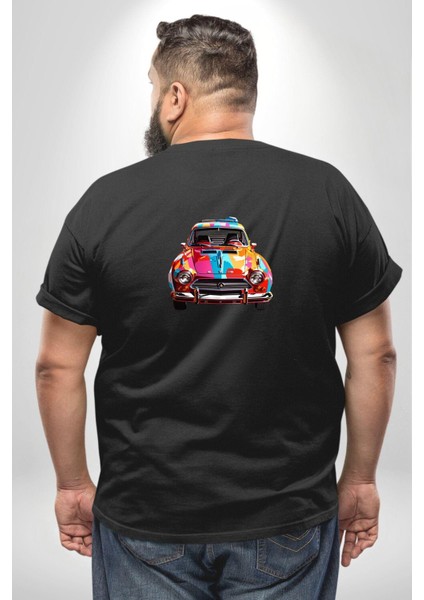 Peugeot 144 Renkli Orijinal Araba Büyük Beden Siyah Tişört Kadın Erkek Ünisex Sırt Baskılı