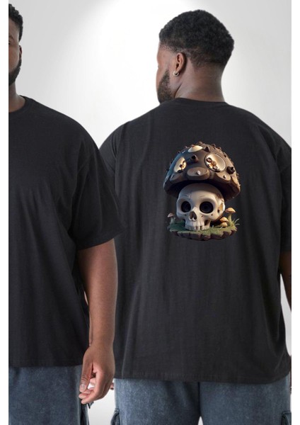 Kurukafa Mantar Ev Büyük Beden Siyah Tişört Kadın Erkek Ünisex Sırt Baskılı fiyatları