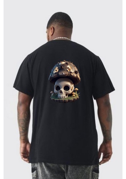 Kurukafa Mantar Ev Büyük Beden Siyah Tişört Kadın Erkek Ünisex Sırt Baskılı fırsatları