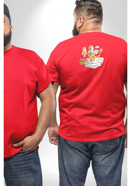 Astronot Kitap Füze Saat Ampül Büyüteç Büyük Beden Kırmızı Tişört Kadın Erkek Ünisex Sırt Baskılı fiyatları