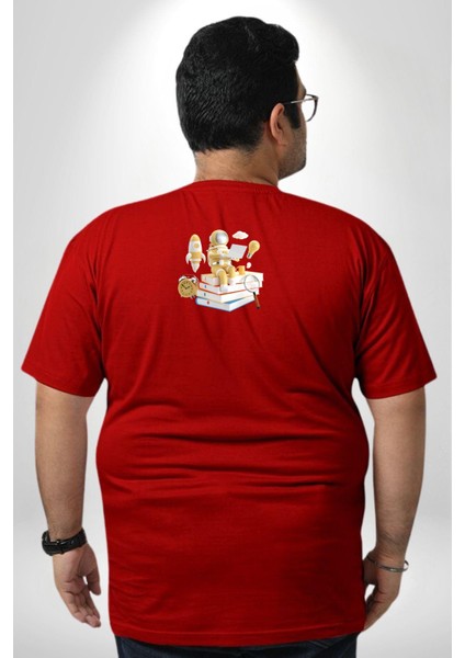 Astronot Kitap Füze Saat Ampül Büyüteç Büyük Beden Kırmızı Tişört Kadın Erkek Ünisex Sırt Baskılı fırsatları