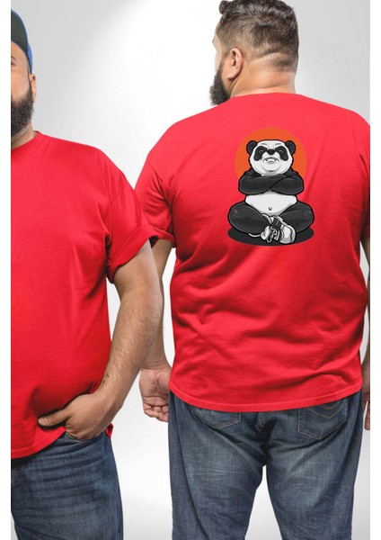 Yoga Panda Büyük Beden Kırmızı Tişört Kadın Erkek Ünisex Sırt Baskılı fiyatları