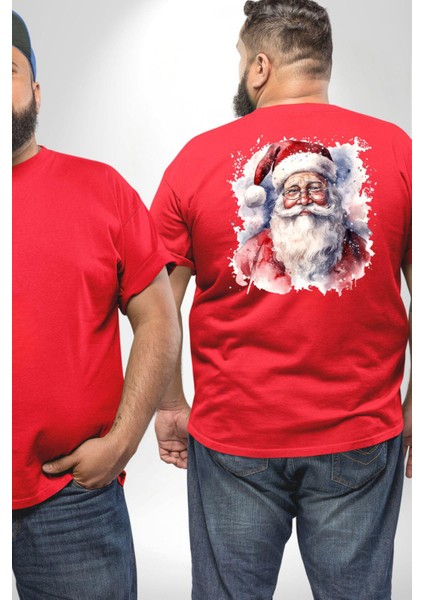 Mutlu Noel Baba Yeni Yıl Tasarımı Büyük Beden Kırmızı Tişört Kadın Erkek Ünisex Sırt Baskılı fiyatları