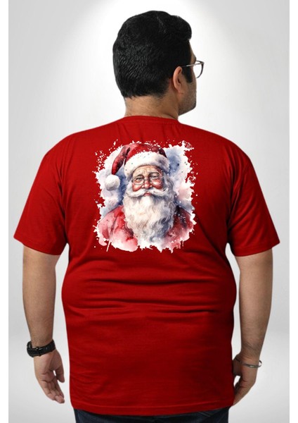 Mutlu Noel Baba Yeni Yıl Tasarımı Büyük Beden Kırmızı Tişört Kadın Erkek Ünisex Sırt Baskılı fırsatları