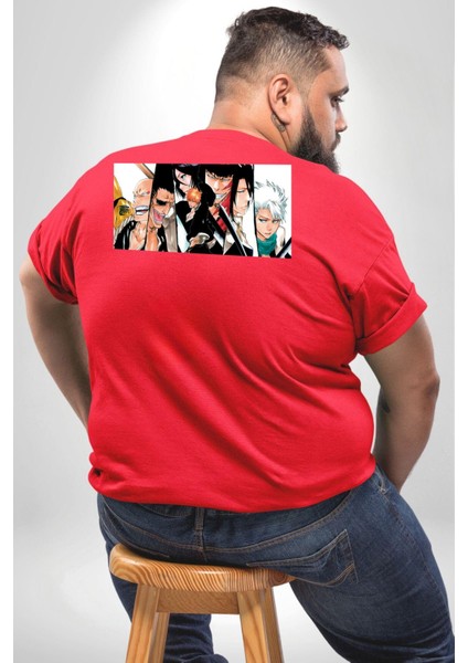 Bleach Anime Büyük Beden Kırmızı Tişört Kadın Erkek Ünisex Sırt Baskılı