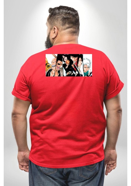 Bleach Anime Büyük Beden Kırmızı Tişört Kadın Erkek Ünisex Sırt Baskılı fırsatları