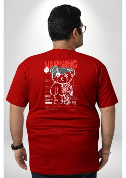 Uyarı Dikkatli Yaklaş Büyük Beden Kırmızı Tişört Kadın Erkek Ünisex Sırt Baskılı
