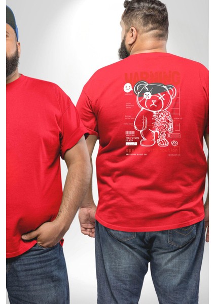 Uyarı Dikkatli Yaklaş Büyük Beden Kırmızı Tişört Kadın Erkek Ünisex Sırt Baskılı fiyatları