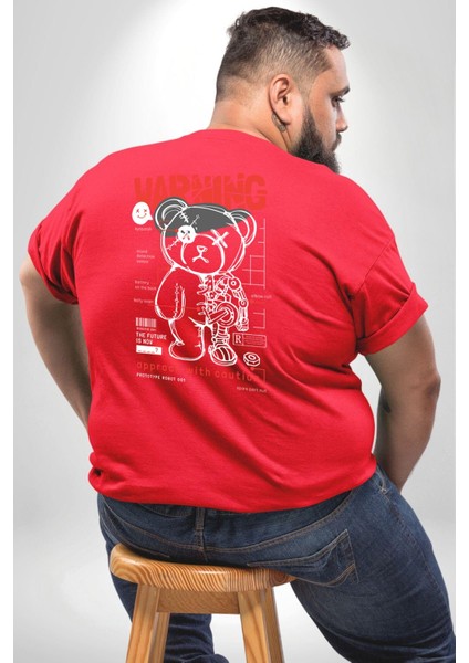 Uyarı Dikkatli Yaklaş Büyük Beden Kırmızı Tişört Kadın Erkek Ünisex Sırt Baskılı fırsatları