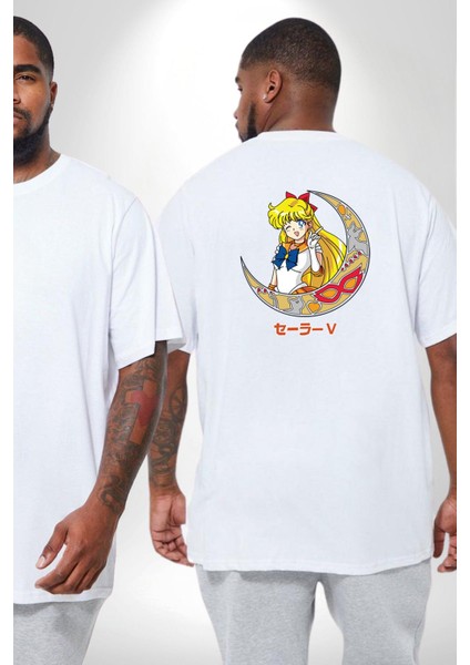 Sailor Moon Ay Savaşcısı Anime Büyük Beden Beyaz Tişört Kadın Erkek Ünisex Sırt Baskılı fiyatları
