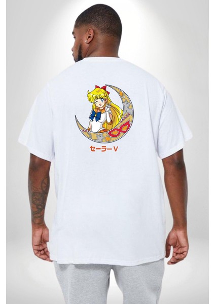 Sailor Moon Ay Savaşcısı Anime Büyük Beden Beyaz Tişört Kadın Erkek Ünisex Sırt Baskılı fırsatları
