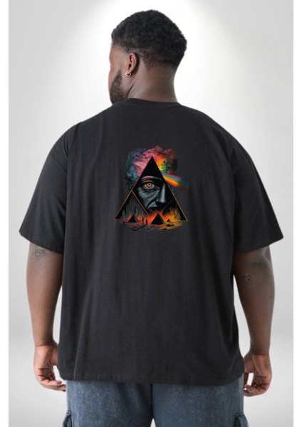 Pink Floyd Göz Piramit Büyük Beden Siyah Tişört Kadın Erkek Ünisex Sırt Baskılı