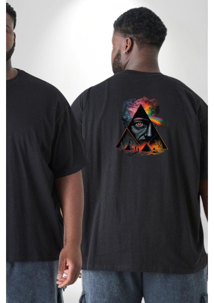 Pink Floyd Göz Piramit Büyük Beden Siyah Tişört Kadın Erkek Ünisex Sırt Baskılı fiyatları