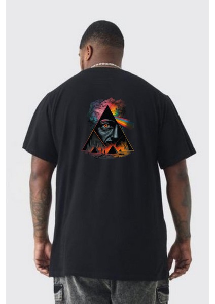 Pink Floyd Göz Piramit Büyük Beden Siyah Tişört Kadın Erkek Ünisex Sırt Baskılı fırsatları