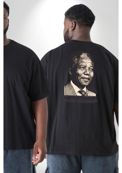 Nelson Mandela Büyük Beden Siyah Tişört Kadın Erkek Ünisex Sırt Baskılı fiyatları