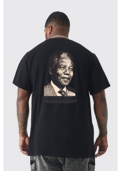 Nelson Mandela Büyük Beden Siyah Tişört Kadın Erkek Ünisex Sırt Baskılı fırsatları