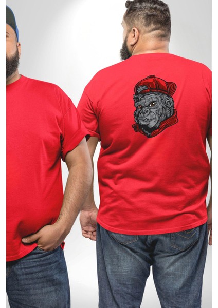 Kırmızı Şapka Maymun Büyük Beden Kırmızı Tişört Kadın Erkek Ünisex Sırt Baskılı fiyatları