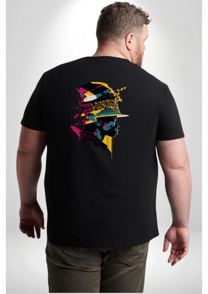 Canlı Afrobeat Füzyon Renkli Siluet Büyük Beden Siyah Tişört Kadın Erkek Ünisex Sırt Baskılı