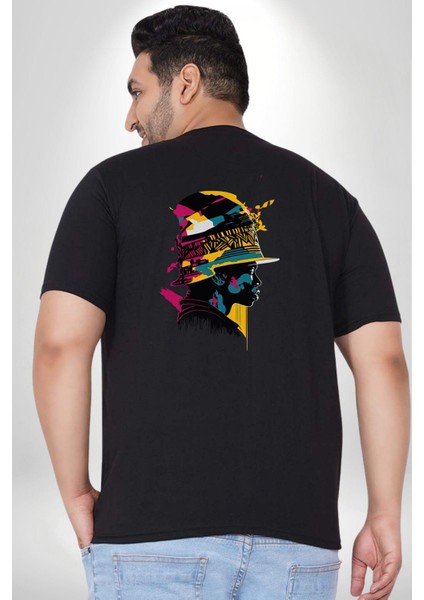 Canlı Afrobeat Füzyon Renkli Siluet Büyük Beden Siyah Tişört Kadın Erkek Ünisex Sırt Baskılı fırsatları