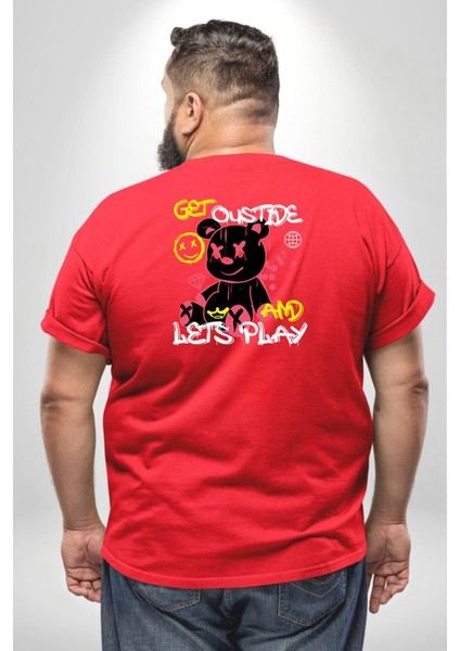 Dışarı Çık Ve Oynayalım Teddy Büyük Beden Kırmızı Tişört Kadın Erkek Ünisex Sırt Baskılı fırsatları