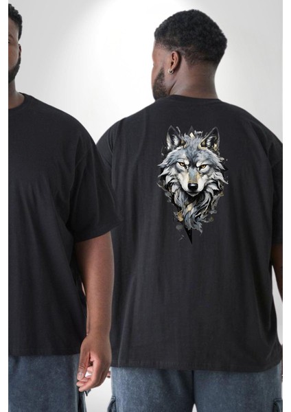 Beyaz Kurt Büyük Beden Siyah Tişört Kadın Erkek Ünisex Sırt Baskılı fiyatları