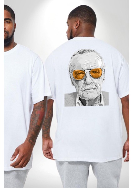 Stan Lee Büyük Beden Beyaz Tişört Kadın Erkek Ünisex Sırt Baskılı fiyatları