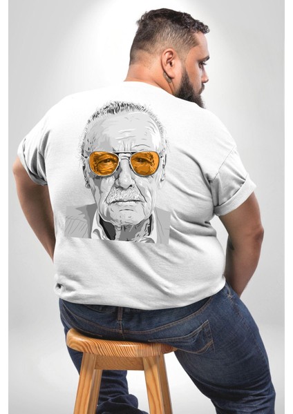 Stan Lee Büyük Beden Beyaz Tişört Kadın Erkek Ünisex Sırt Baskılı fırsatları