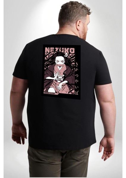 Nezuko Demon Slayer Büyük Beden Siyah Tişört Kadın Erkek Ünisex Sırt Baskılı