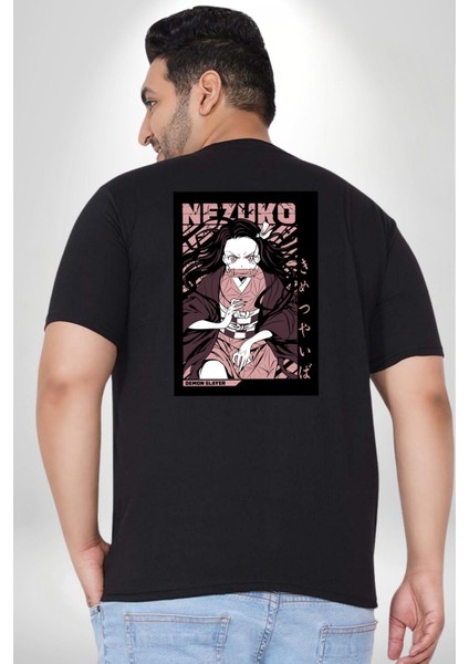 Nezuko Demon Slayer Büyük Beden Siyah Tişört Kadın Erkek Ünisex Sırt Baskılı fırsatları