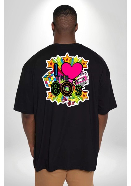 80Lerı Seviyorum Kaset Ve Özel Hediye Büyük Beden Siyah Tişört Kadın Erkek Ünisex Sırt Baskılı